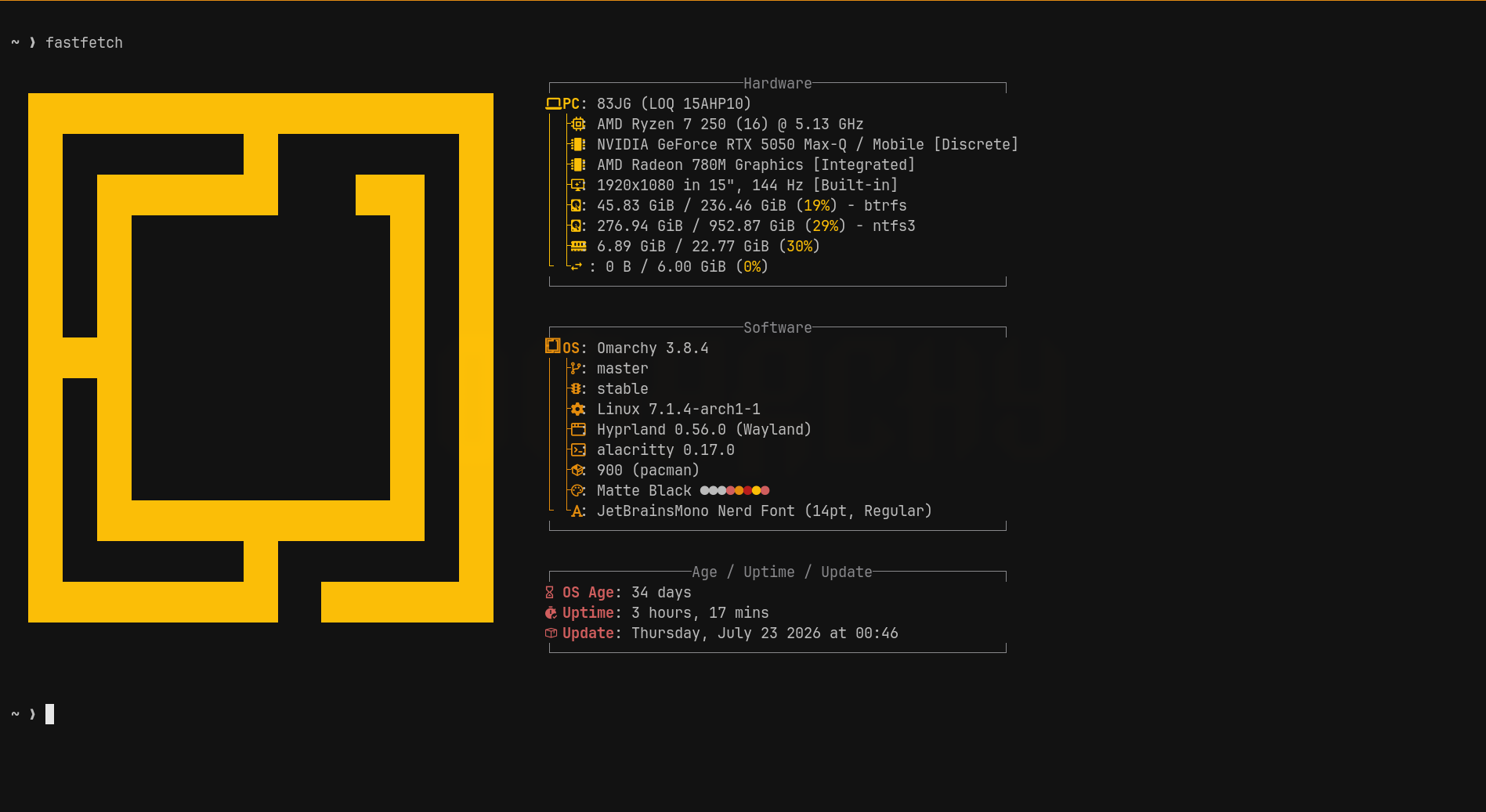 fresh Omarchy default desktop, for a before/after comparison